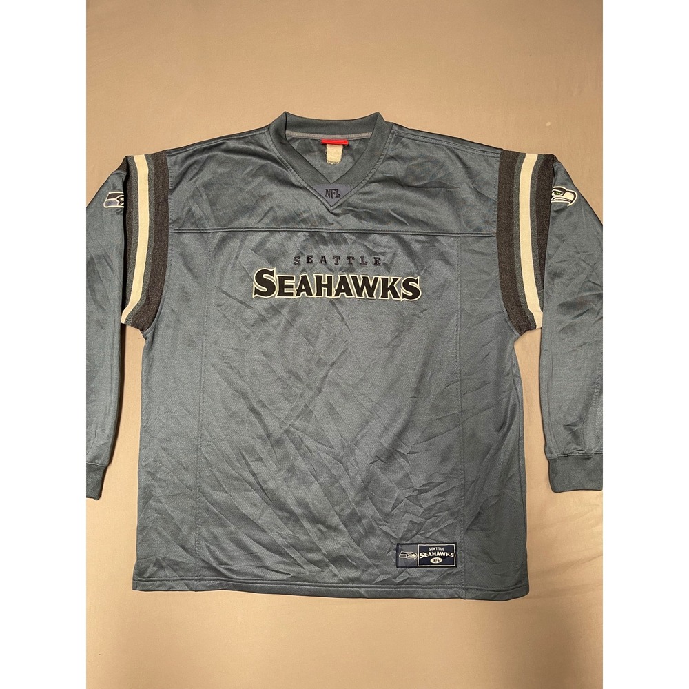 Vintage NFL Seattle Seahawks Long Sleeve Jersey Shirt Blue Mens XL Embroidered